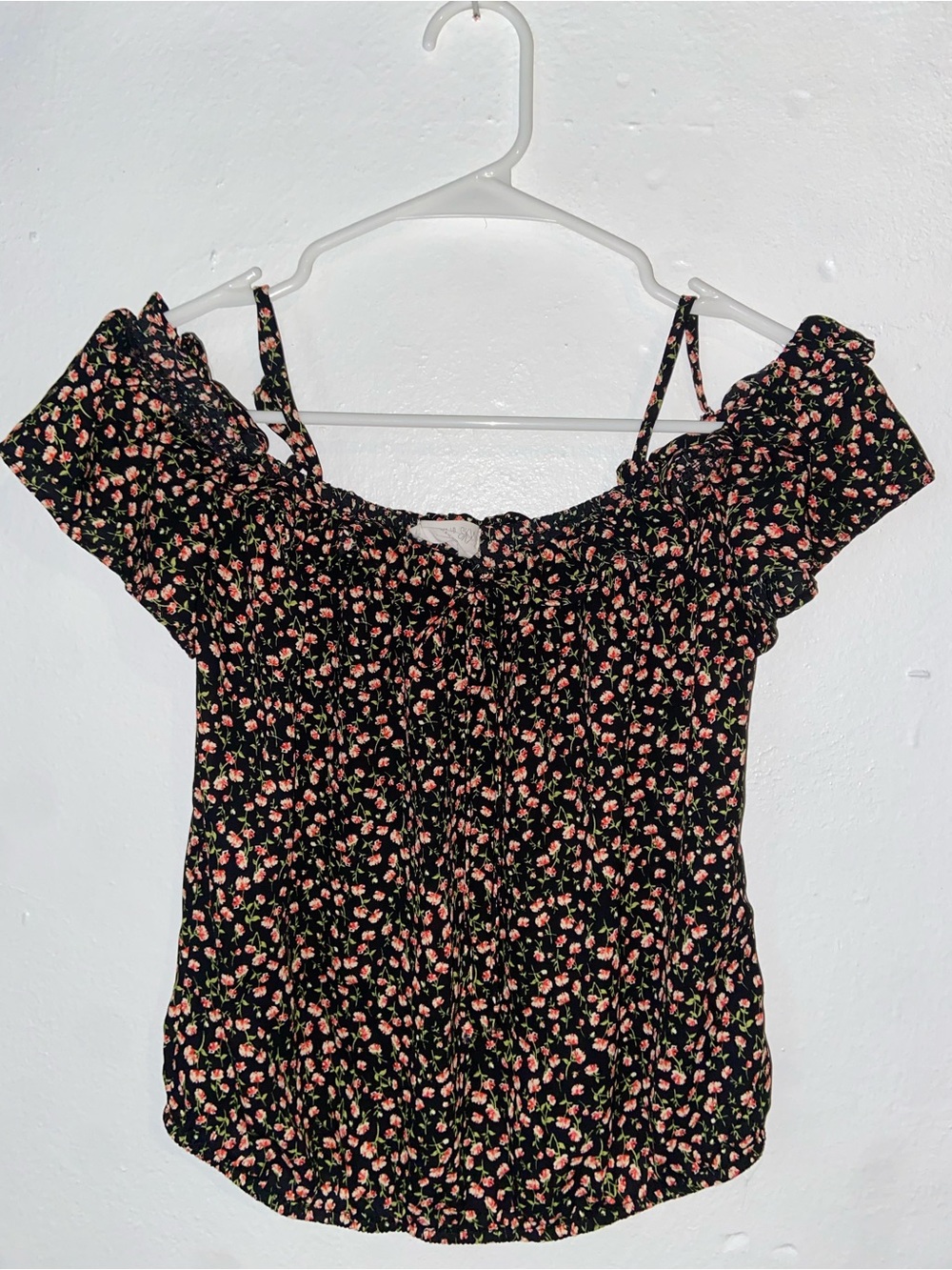 Sienna Sky Cottagecore Coquette Tomato Girl Y2K Black Floral Off-Shoulder Top